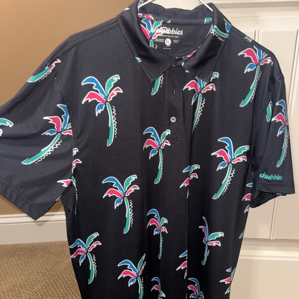 Chubbies Black and Pink Polo Shirt with Tropical Flair